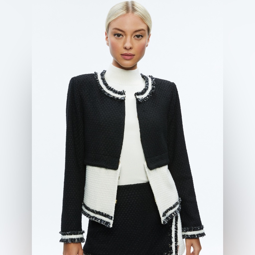 NWT Alice + Olivia Kidman Two-fer Jacket In Black/off White